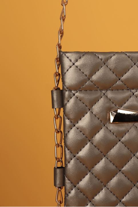 Deri Kapitone Çıtçıtlı Çapraz Kadın Çanta-Gri