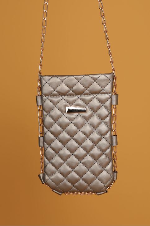 Leather Quilted Snap Fastener Women's Bag-Grey