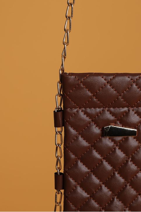 Deri Kapitone Çıtçıtlı Çapraz Kadın Çanta-Taba