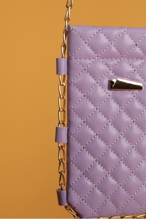 Deri Kapitone Çıtçıtlı Çapraz Kadın Çanta-Lila