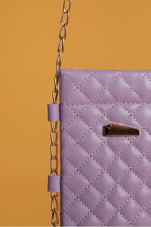 Deri Kapitone Çıtçıtlı Çapraz Kadın Çanta-Lila