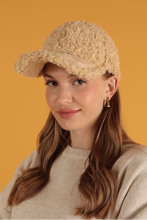 Kıvırcık Peluş Kep-Bej