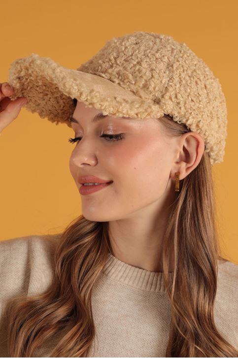 Kıvırcık Peluş Kep-Bej