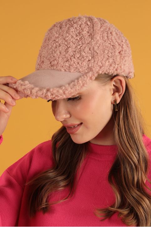 قبعة قطيفة مجعدة باللون الوردي