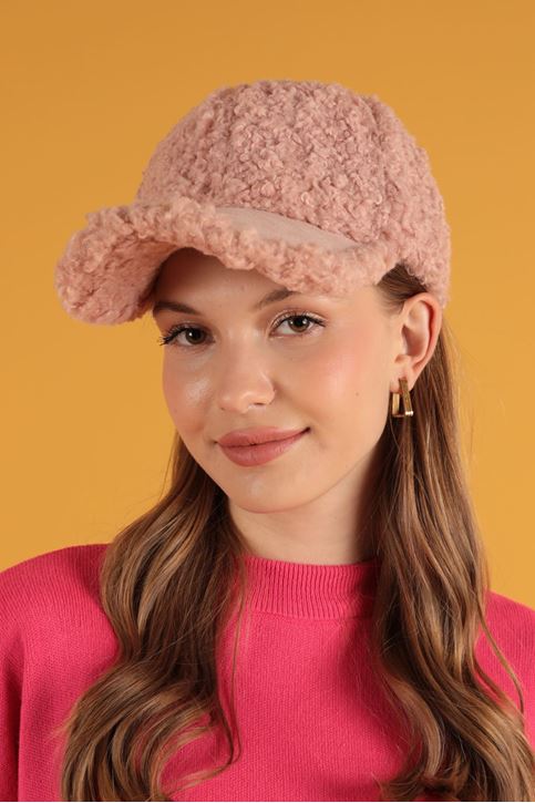 قبعة قطيفة مجعدة باللون الوردي