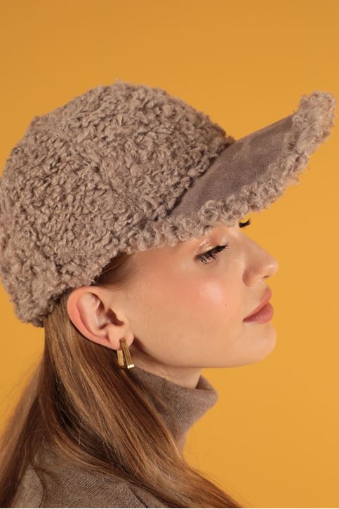 Kıvırcık Peluş Kep-Vizon