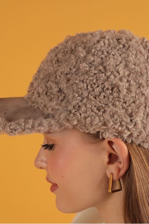 Kıvırcık Peluş Kep-Vizon