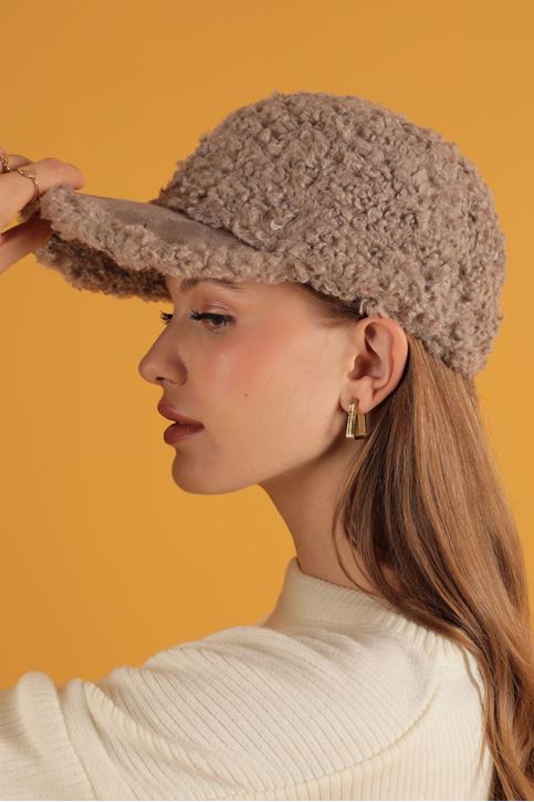 Kıvırcık Peluş Kep-Vizon