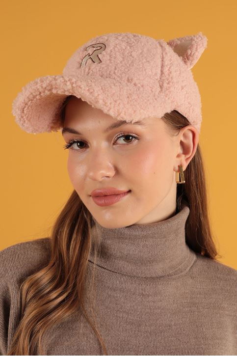 Tavşan Modeli Kulaklı Peluş Kep-Pembe