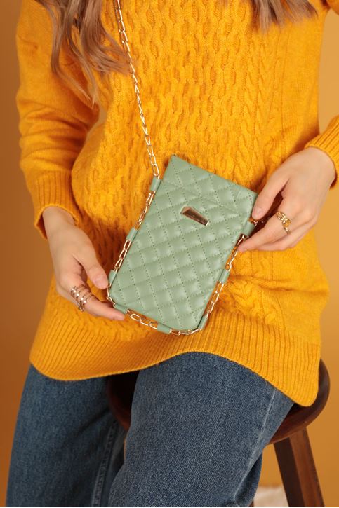 Deri Kapitone Çıtçıtlı Çapraz Kadın Çanta-Yeşil