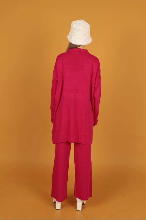 طقم نسائي تريكو  بياقة القميص-فوشي