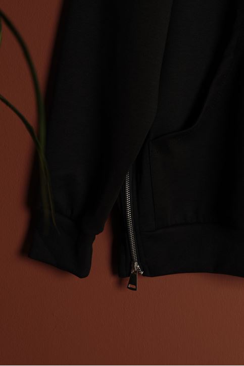 Premium Modal Örme Kapşonlu Fermuar Detay Takım-Siyah