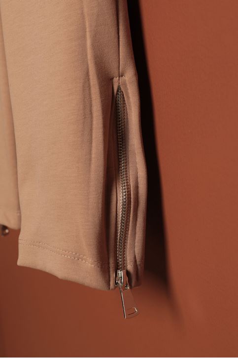 Premium Modal Örme Kapşonlu Fermuar Detay Takım-Vizon