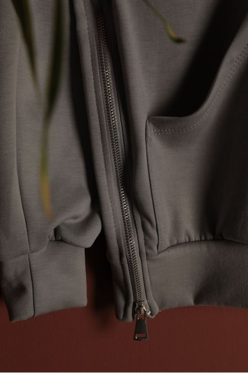 Premium Modal Örme Kapşonlu Fermuar Detay Takım-Gri