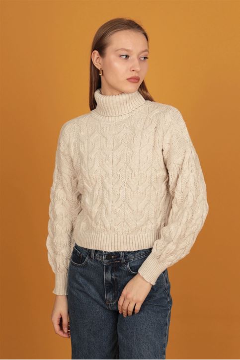 DESENLİ BOĞAZLI KADIN KAZAK-Taş