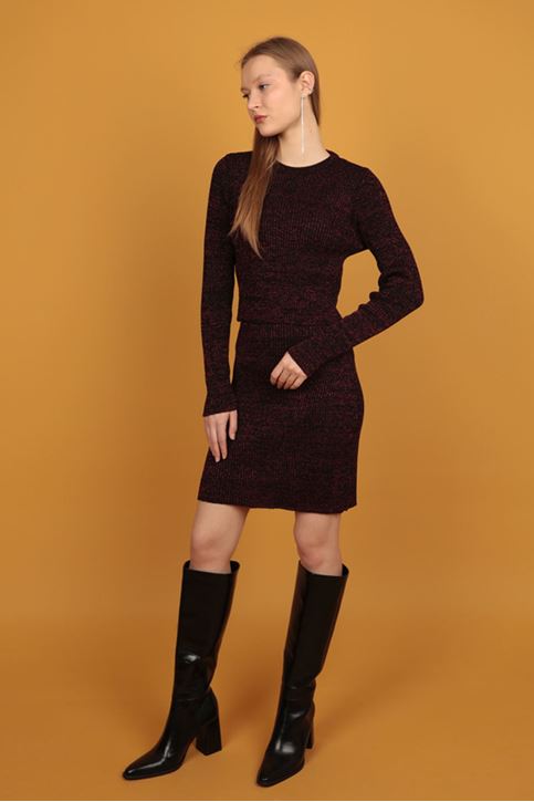 Simli Triko Kadın Etek-Kırmızı