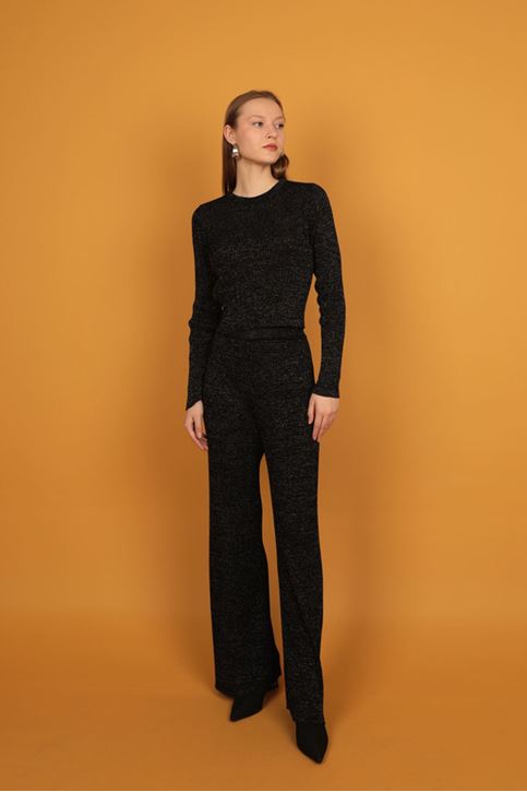 Glitter Knitwear Women's Trousers-Black