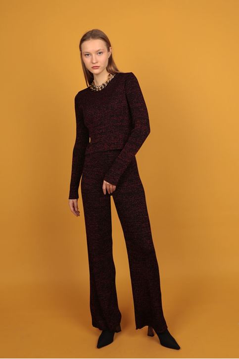 Simli Triko Kadın Pantolon-Kırmızı