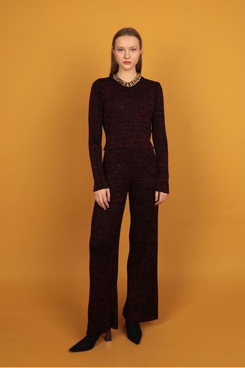 Брюки женские из трикотажа с блестками-красные