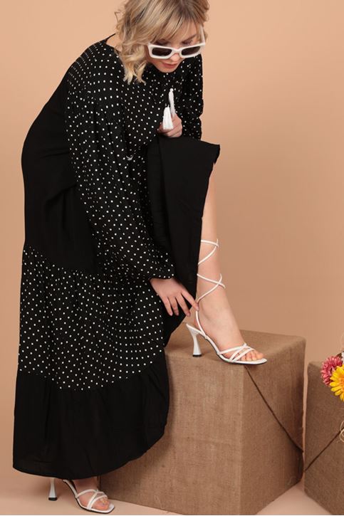 حذاء نسائي بكعب وحزام واحد وتفاصيل أربطة-ابيض