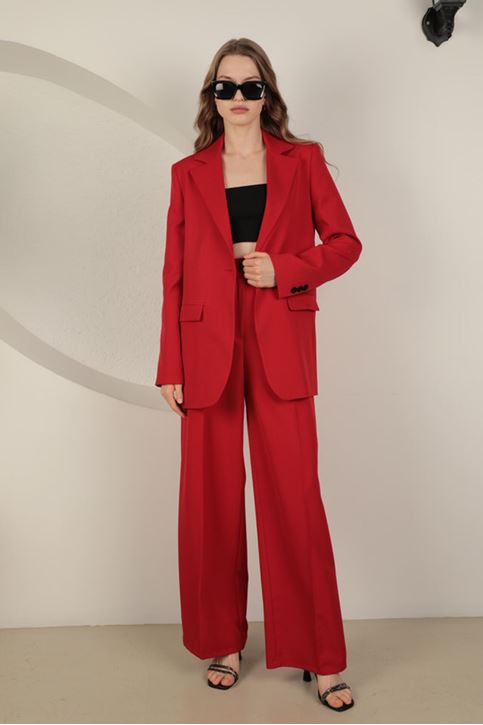 سترة نسائية كبيرة الحجم من قماش أطلس-أحمر