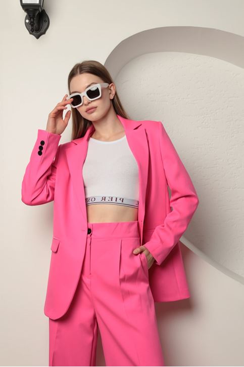 جاكيت نسائية كبيرة الحجم من قماش أطلس-فوشي