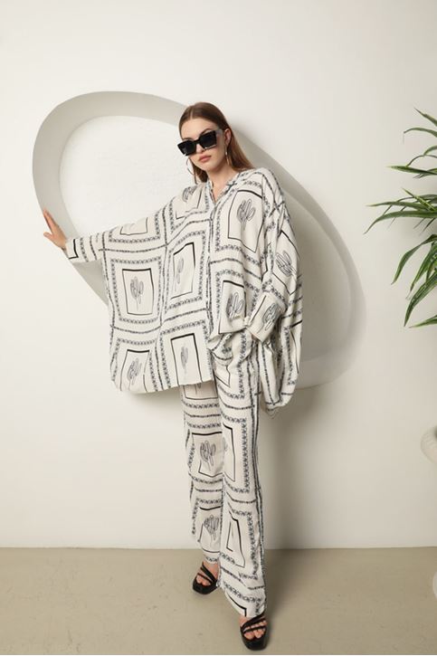 بدلة نسائية قماش فيسكوز-أبيض