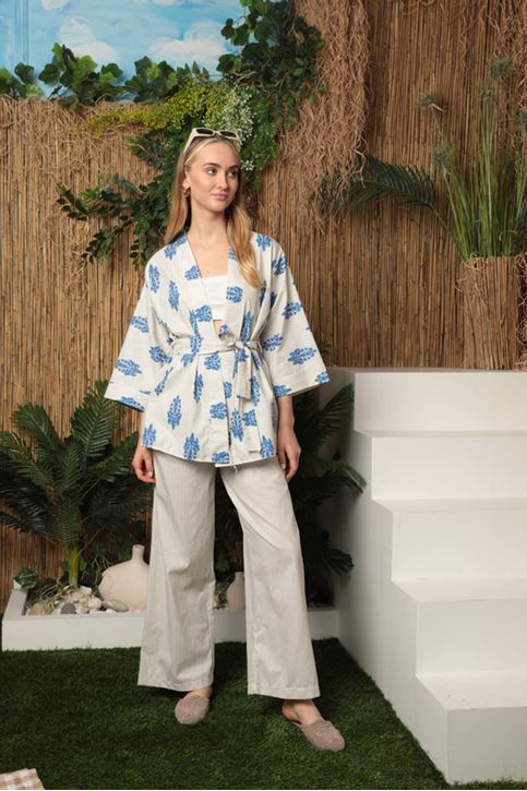 بدلة نسائية من قماش الكتان-أزرق