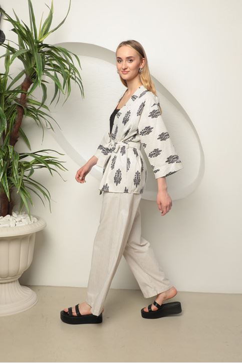 بدلة نسائية من قماش الكتان-أسود