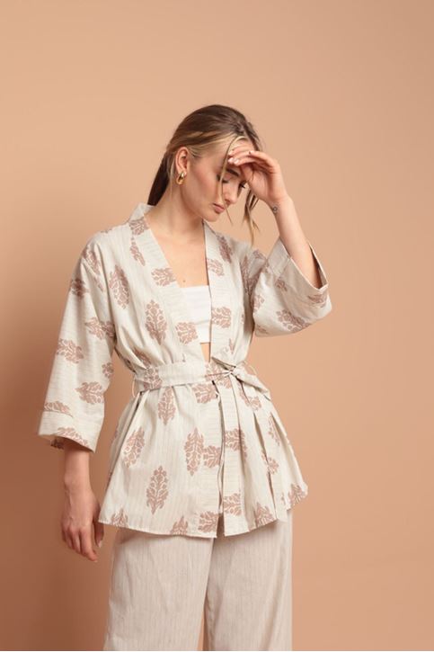 بدلة نسائية من قماش الكتان-تان