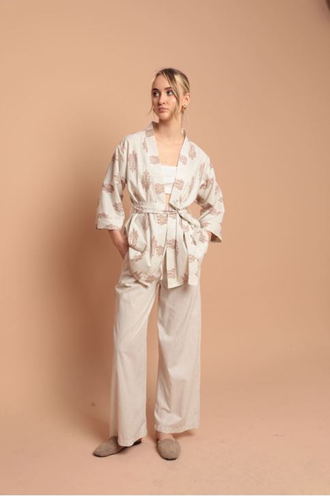 بدلة نسائية من قماش الكتان-تان