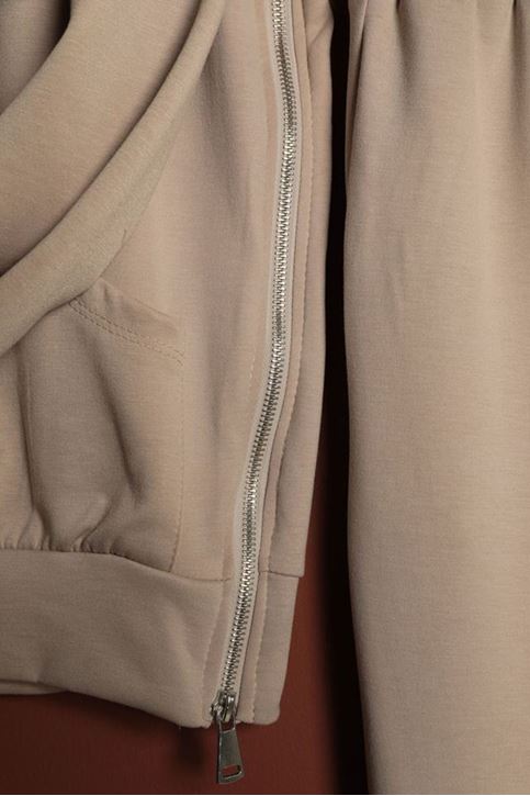 Premium Modal Örme Kapşonlu Fermuar Detay Takım-Taş