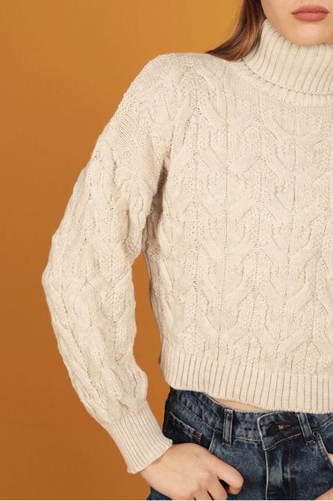 DESENLİ BOĞAZLI KADIN KAZAK-Taş