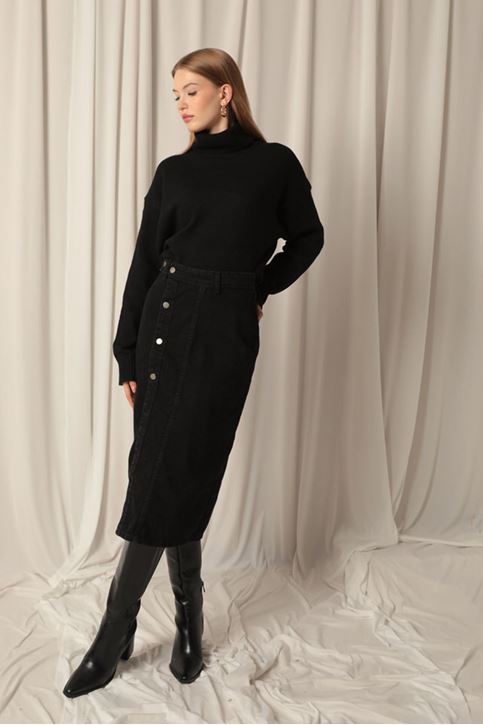 Denim Kumaş Kadın Siyah Etek