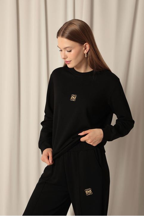  Modal Kumaş Metal Aksesuarlı Kadın Siyah Takım