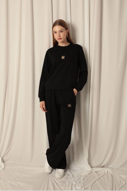  Modal Kumaş Metal Aksesuarlı Kadın Siyah Takım