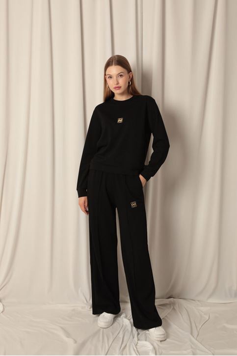  Modal Kumaş Metal Aksesuarlı Kadın Siyah Takım