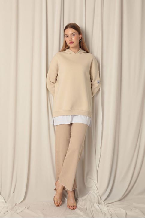 Женские бежевые свитшоты с капюшоном из трех видов пряжи