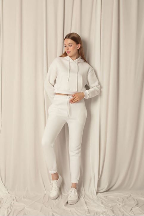 Три пряжи Ткань с капюшоном Короткие женские свитшоты Ecru