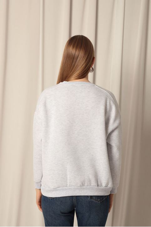 Женские серые свитшоты из трех видов пряжи с нулевым воротником