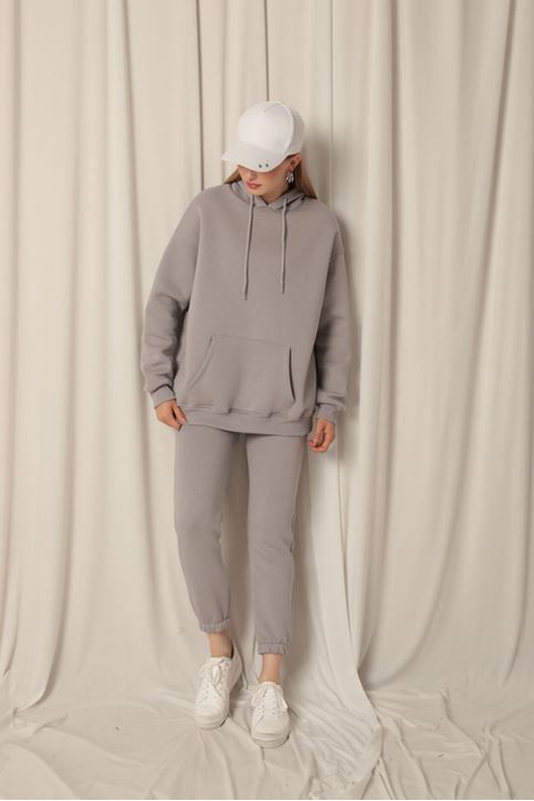 Три пряжи ткань кенгуру карман толстовка женщин серый пот