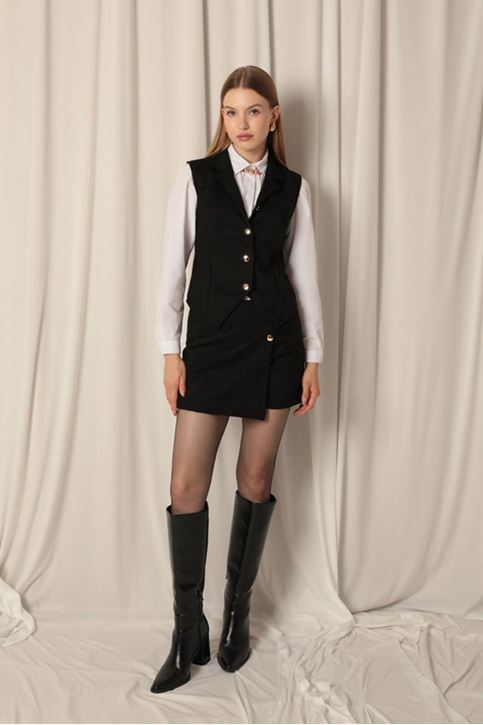 Suede Fabric Women's Black Vest