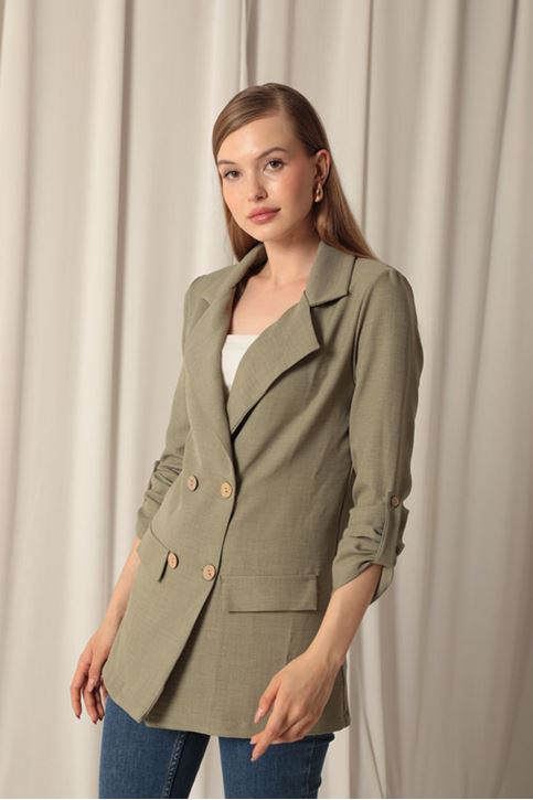 Melange Linen Fabric Women's Khaki Jacket