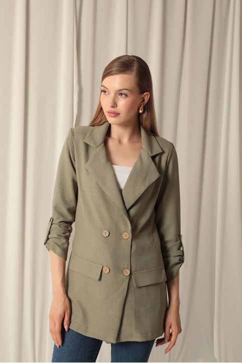 سترة كاكي نسائية من قماش الكتان من ميلانج