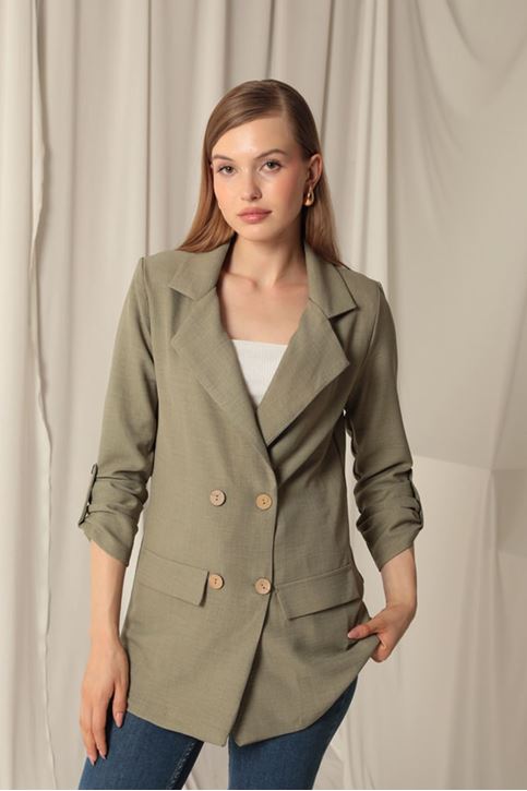 Melange Linen Fabric Women's Khaki Jacket