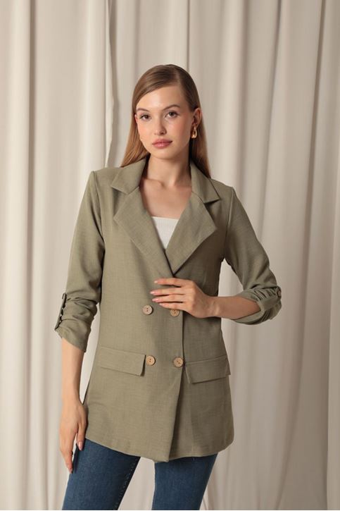 Melange Linen Fabric Women's Khaki Jacket