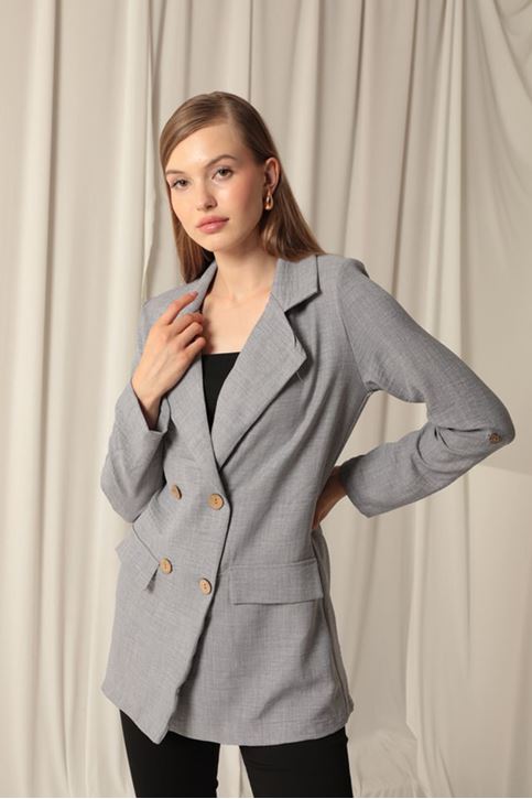 Melange Linen Fabric Women's Gray Jacket