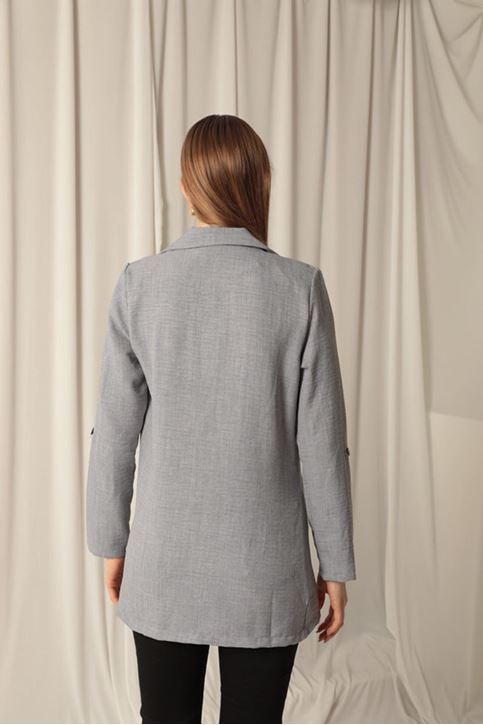 Melange Linen Fabric Women's Gray Jacket