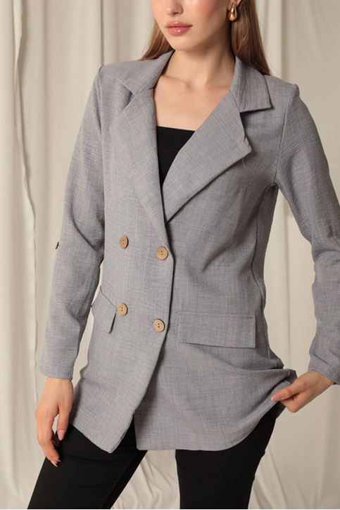 Melange Linen Fabric Women's Gray Jacket