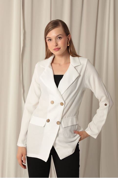 Melange Linen Fabric Women's Ecru Jacket